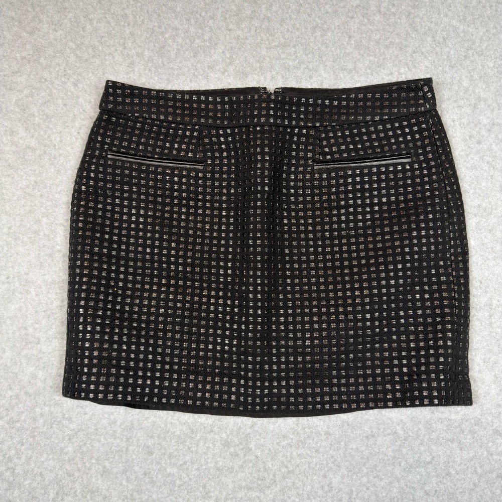 Gap Black Textured Tweed Mini Skirt Size 4 Faux Leather Trim Goth Punk Academia